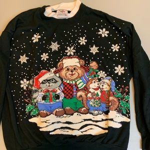 VTG Mock Neck Ugly Christmas Sweater Glitter Sz M